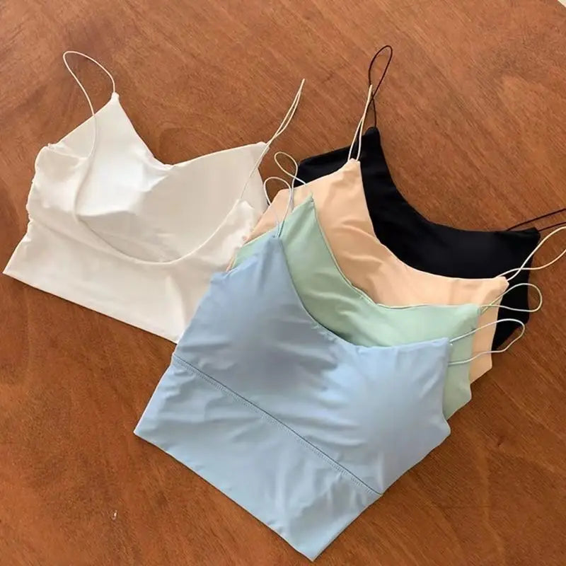 Bralette de Seda Helada para Mujer – Top Sin Mangas con Copa Acolchada y Estilo Sexy