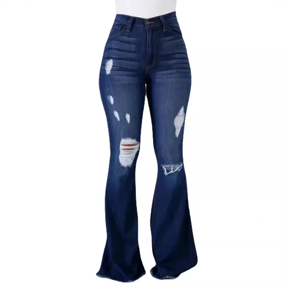 Jeans Acampanados de Cintura Alta desgastados
