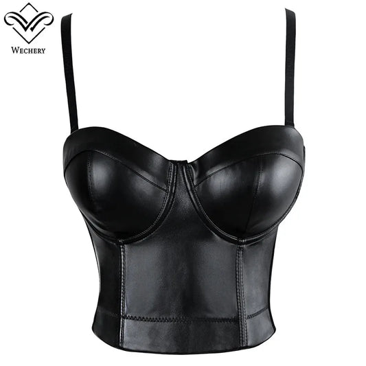 Corsé de Cuero Negro Sexy | Top Gótico con Realce y Estilo de Fiesta