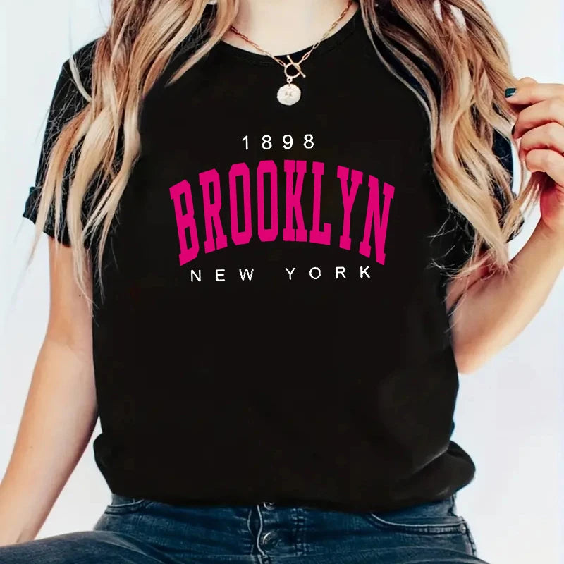 Camiseta Brooklyn New York Mujer Estilo Urbano Hip Hop Y2K – Algodón Suave de Manga Corta