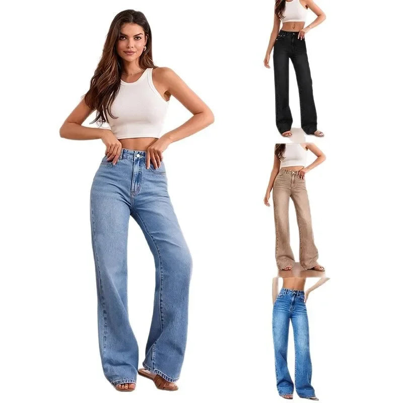 Jeans Rectos de Mujer – Cintura Media, Corte Clásico y Lavado Vintage