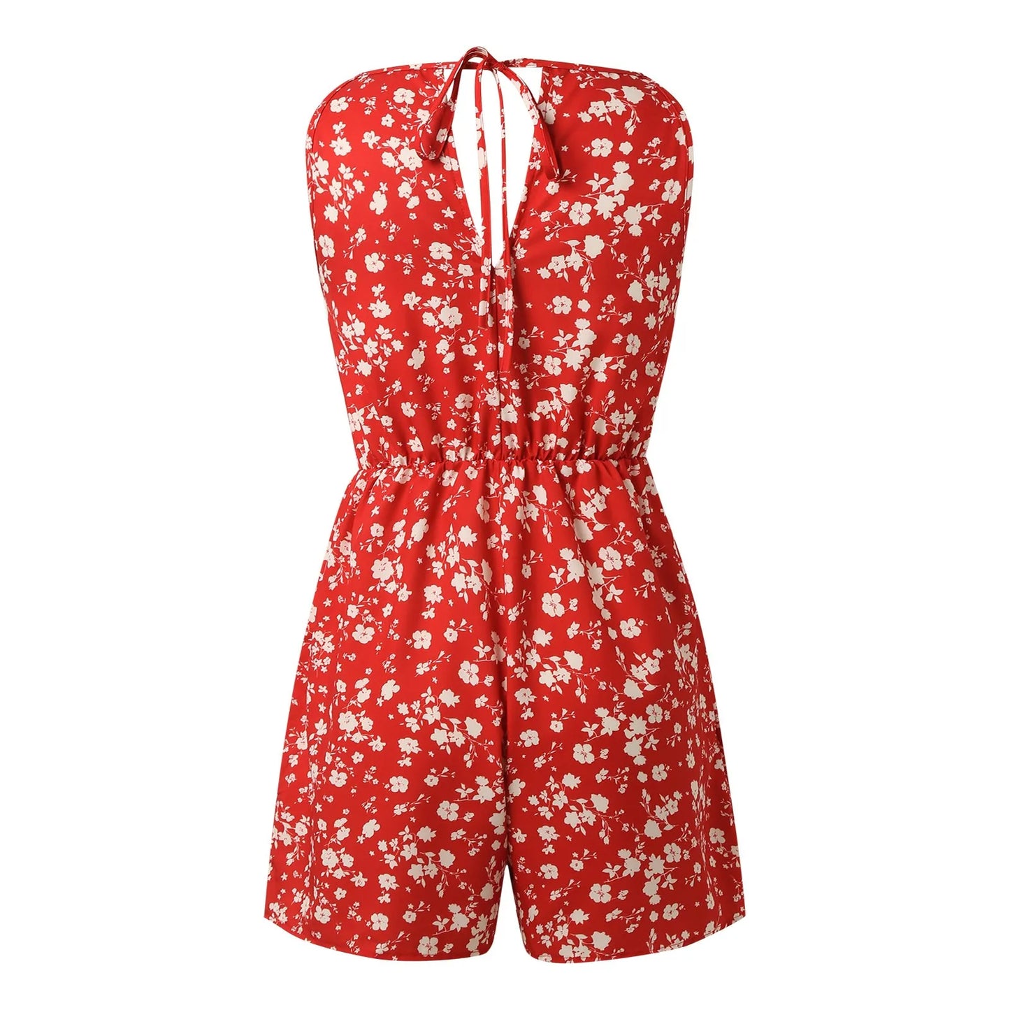 Mono corto estampado floral con cuello halter y cintura alta – Casual