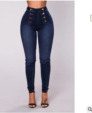 Jeans Entubados de Mujer Cintura Alta – Estilo Vintage con Doble Botonadura