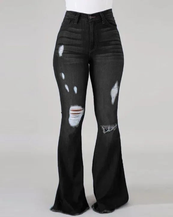 Jeans Acampanados de Cintura Alta desgastados