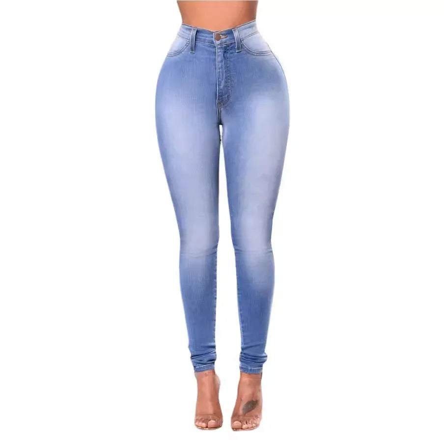 Jeans de Mujer Cintura Alta Color Claro – Corte Ajustado hasta el Tobillo