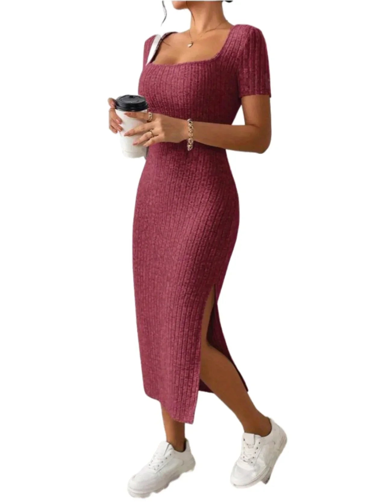 Vestido de maternidad con cuello cuadrado y abertura lateral