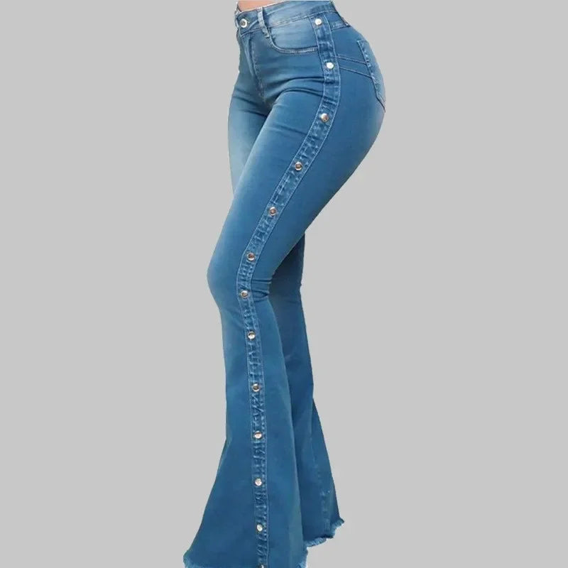 Jeans Acampanados de Mujer Cintura Alta – Estilo Vintage con Botones