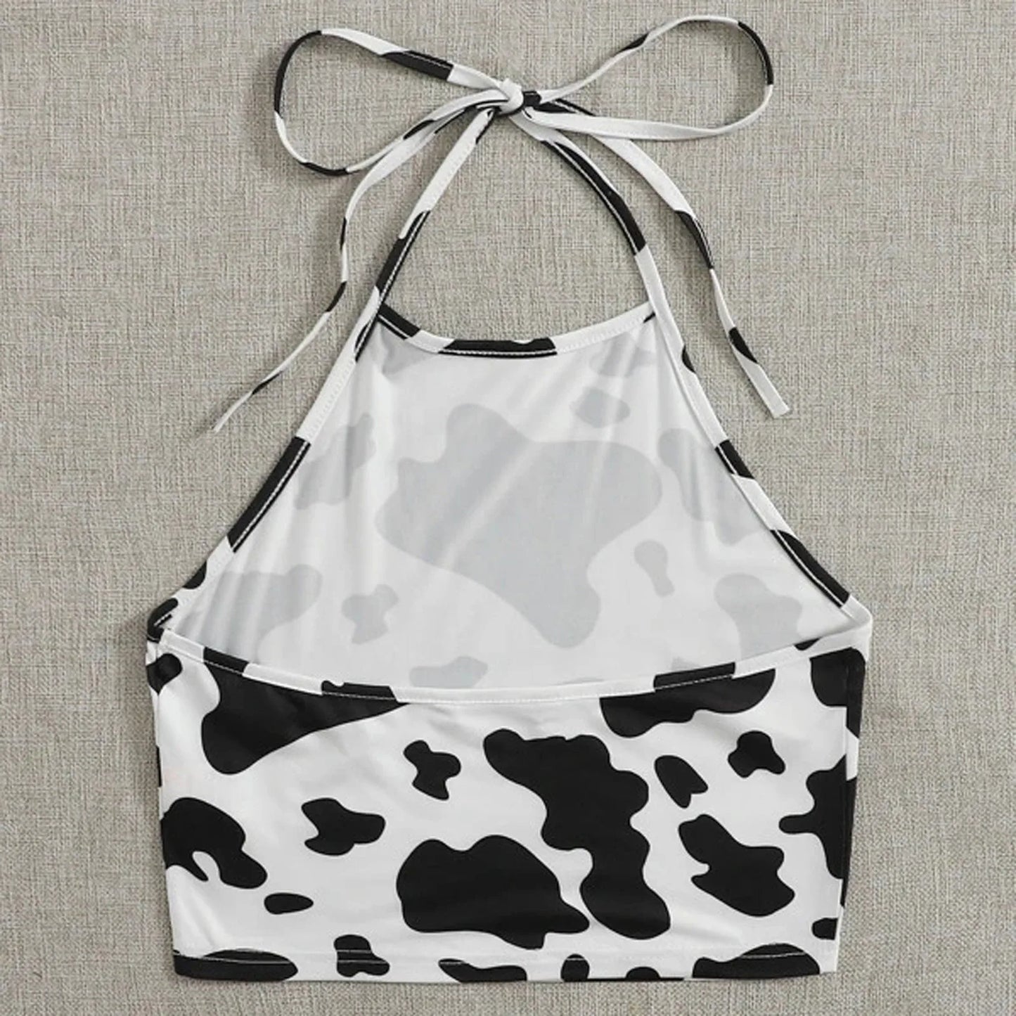 Top Halter de Verano con Estampado de Vaca 🐄 | Crop Top Ajustado sin Mangas