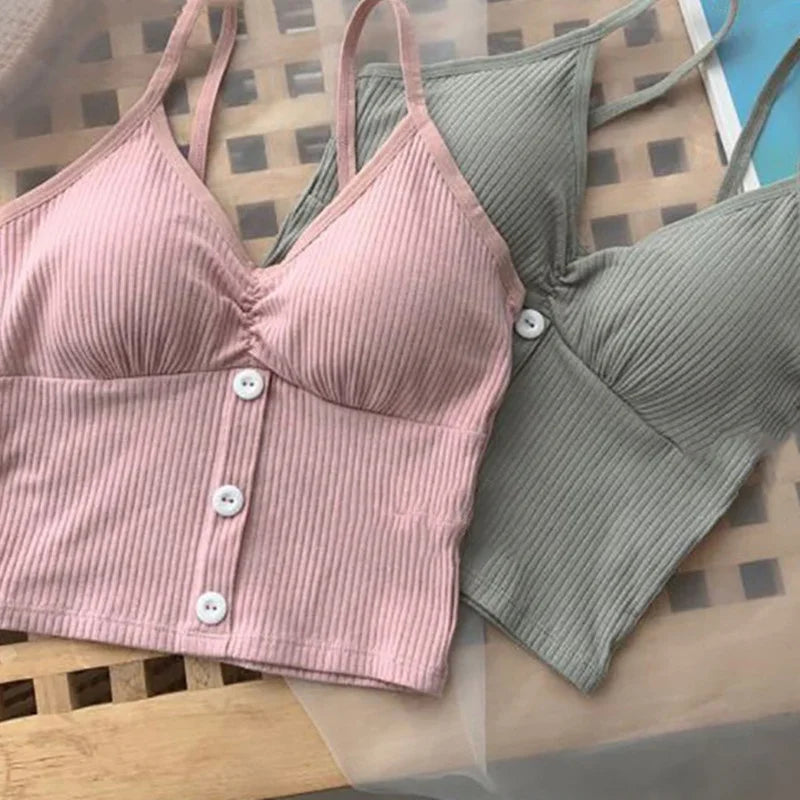 Top tejido de punto sin mangas con botones – Algodón puro y tirantes ajustables 🌸✨