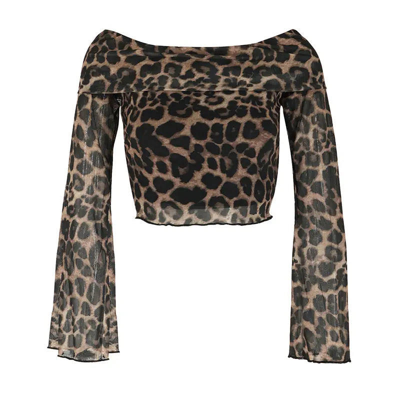 Blusa Off-Shoulder Leopardo – Manga Larga Sexy