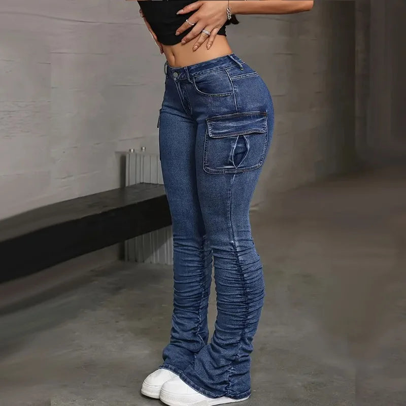 Jeans Entubados de Mujer Cintura Alta con Bolsillos – Realce de Cadera y Ajuste Elástico