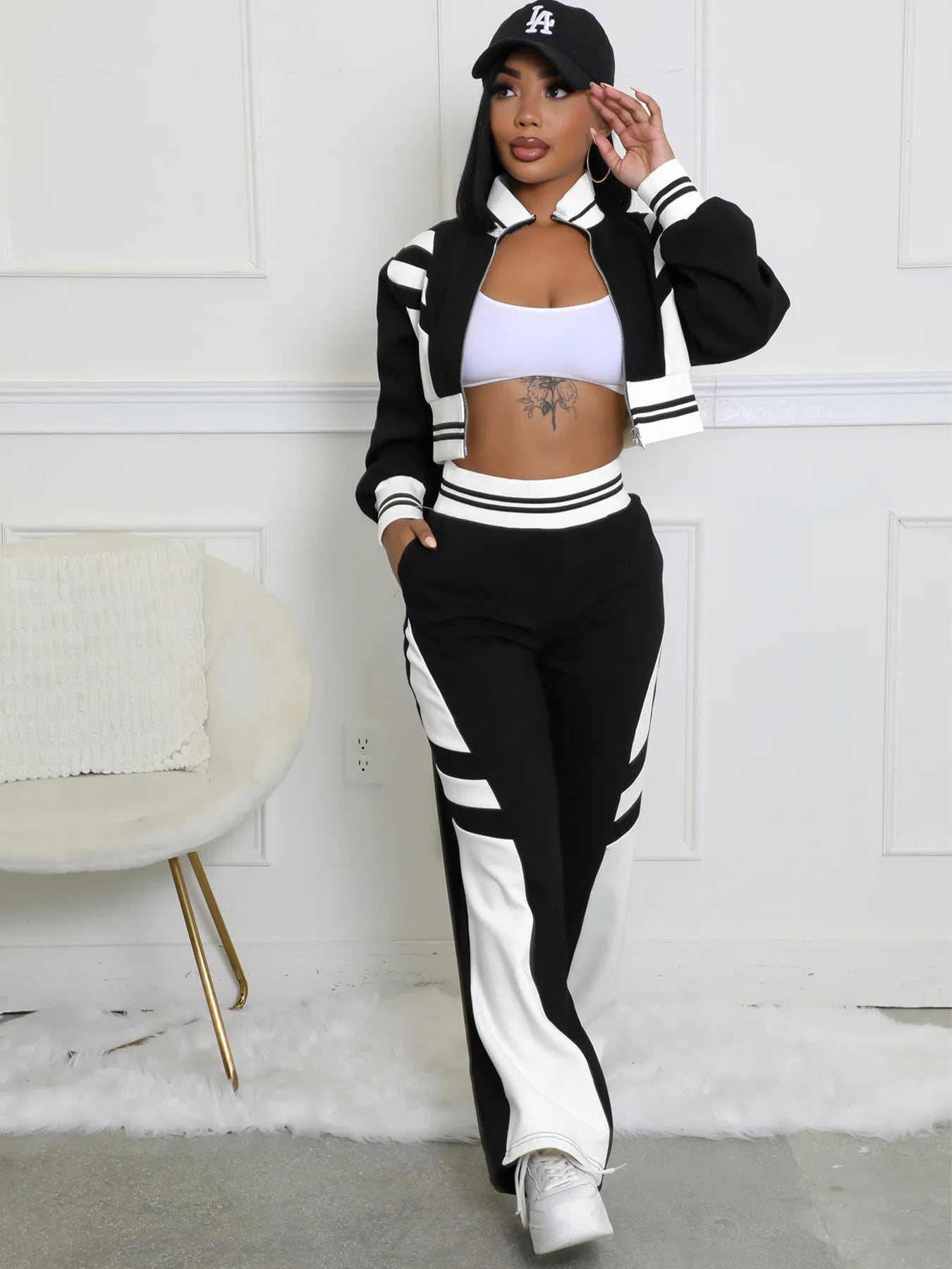 Conjunto deportivo 2 piezas con chaqueta y pantalón ajustado – Casual/Primavera-Invierno