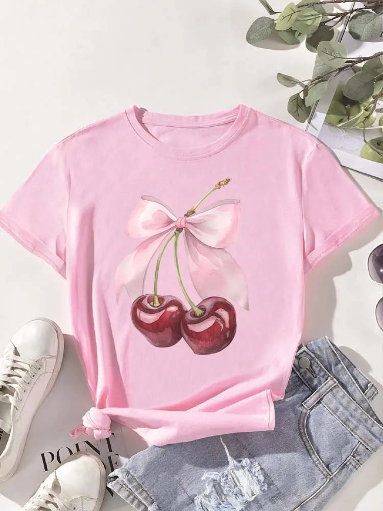 🍒 Camiseta con estampado de cereza – top casual para mujer 🍒