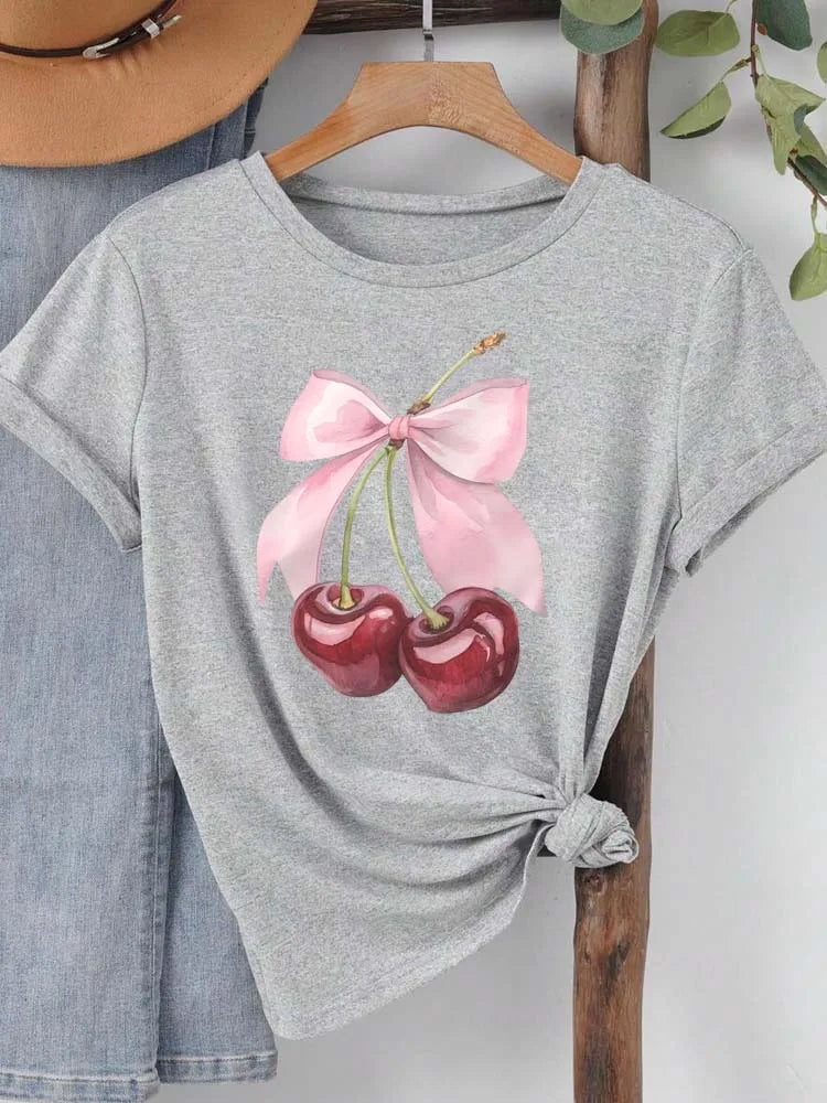 🍒 Camiseta con estampado de cereza – top casual para mujer 🍒