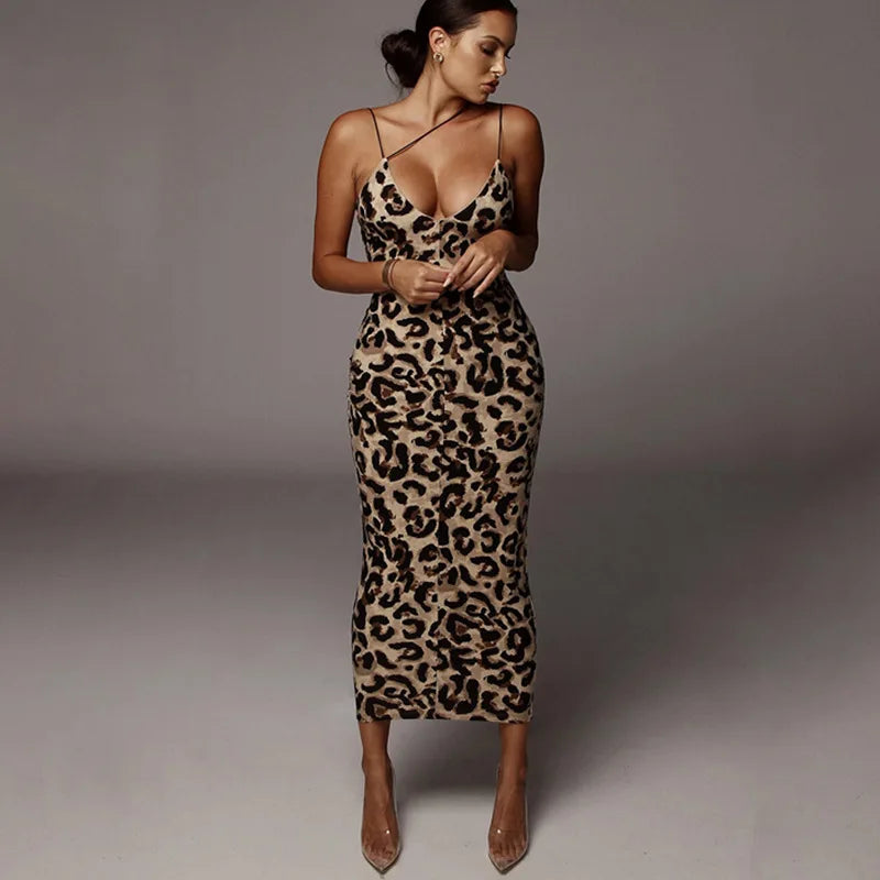Vestido Animal Print de Leopardo – Ajustado con Tirantes Finos para Fiesta y Noche