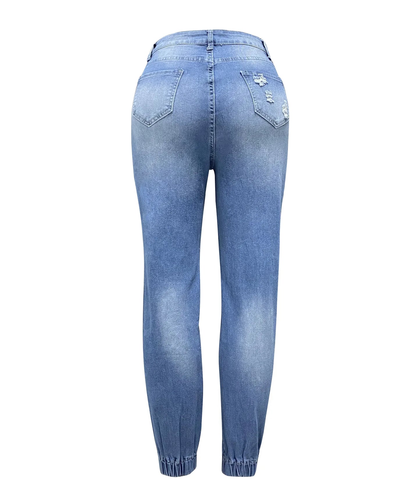 Jeans Entubados Azul con Estampado de Letras y Desgastado