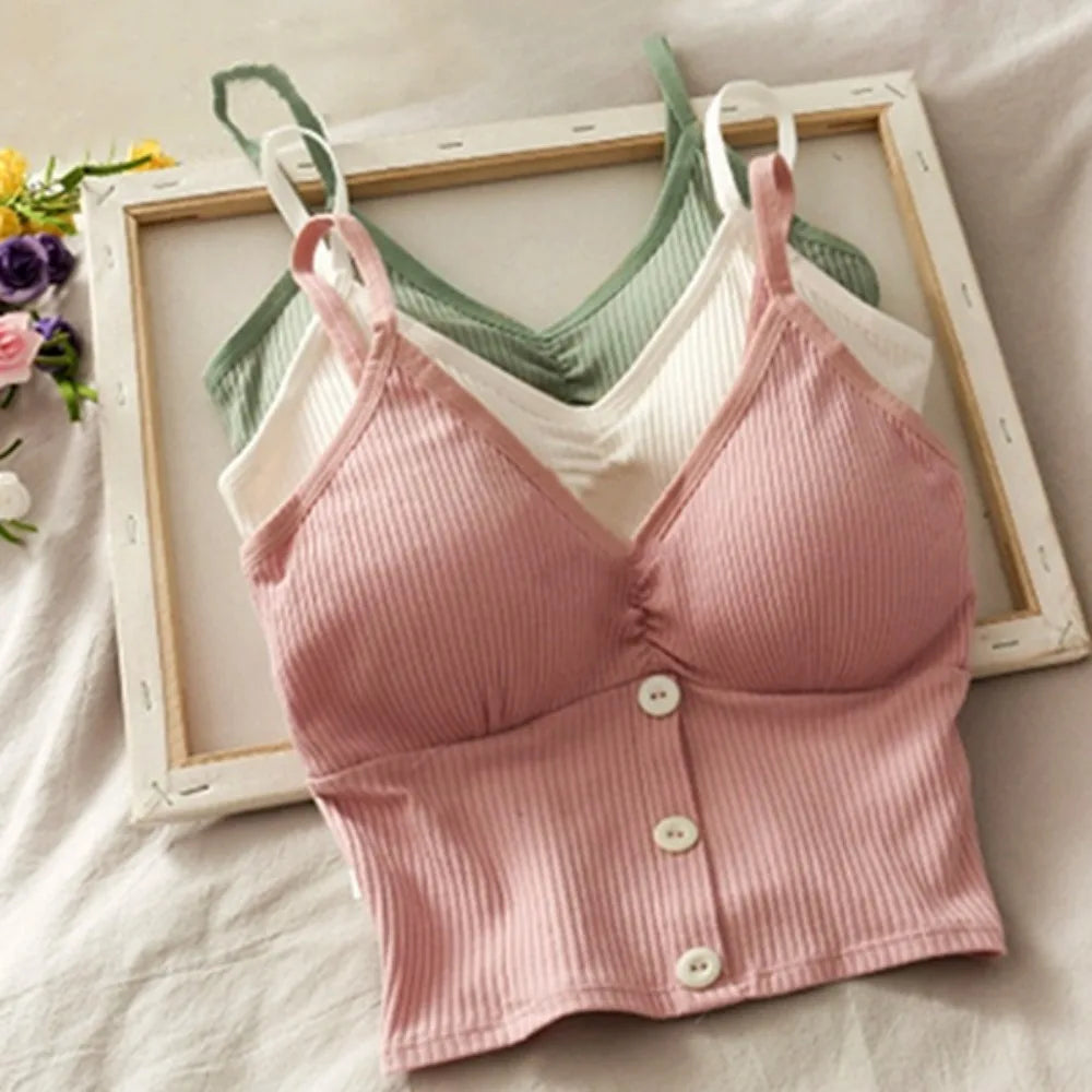 Top tejido de punto sin mangas con botones – Algodón puro y tirantes ajustables 🌸✨