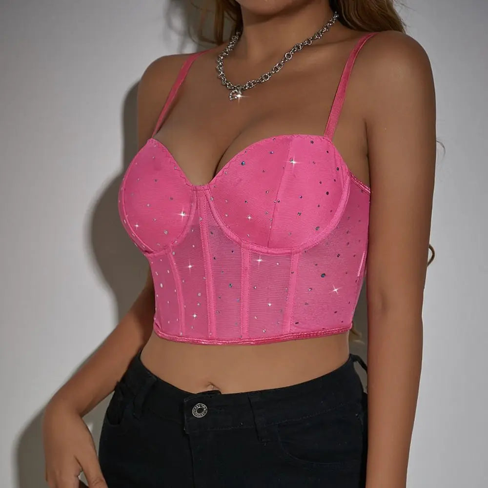 Top corto de malla negra de verano, camiseta sin mangas Sexy calada, camisola de cristal, Camiseta corta para mujer y niña
