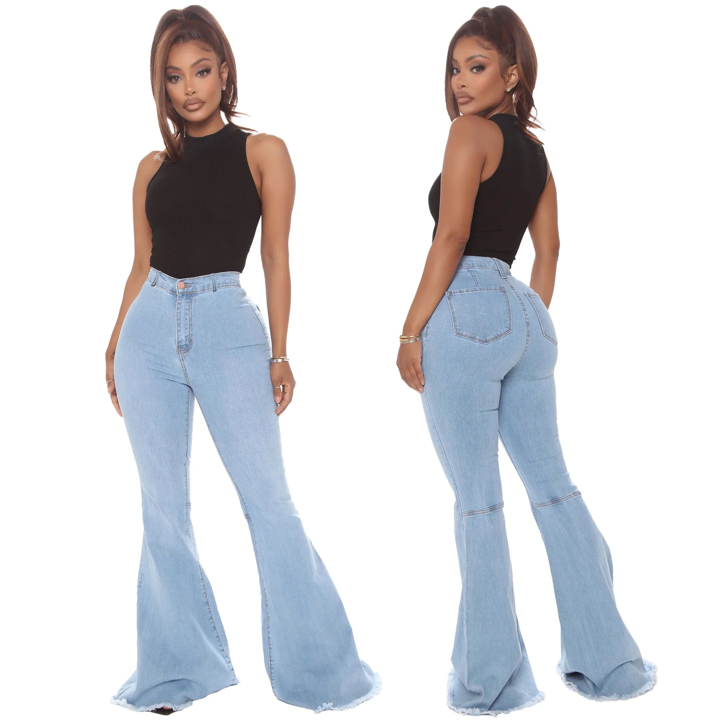 Jeans Acampanados Azul de Cintura Alta