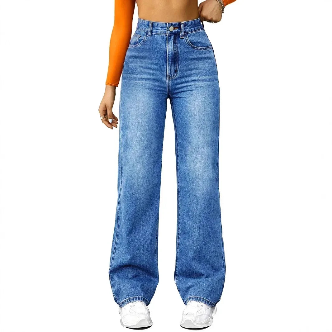 Jeans Rectos de Mujer – Cintura Media, Corte Clásico y Lavado Vintage