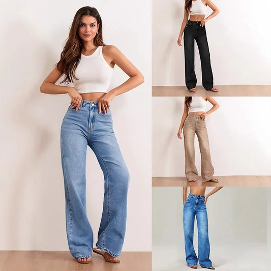 Jeans Rectos de Mujer – Cintura Media, Corte Clásico y Lavado Vintage
