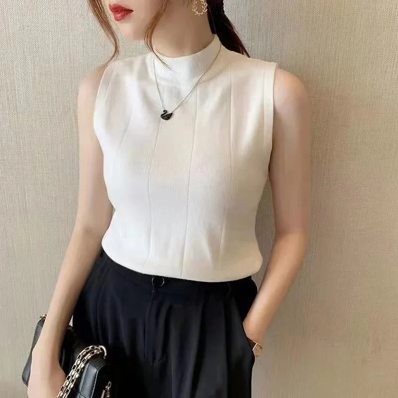 Top sin mangas tejido de punto con cuello alto – Casual