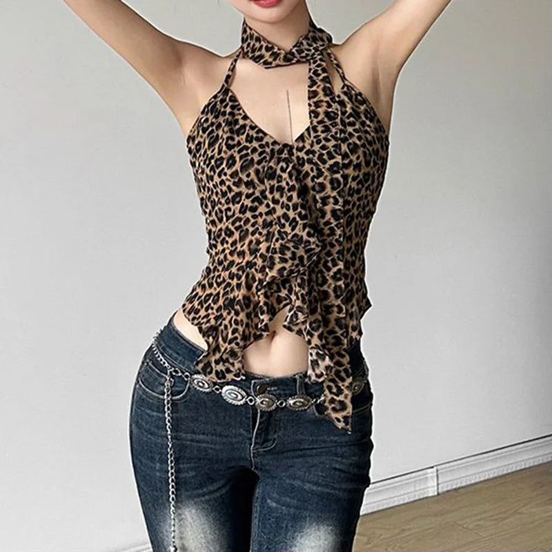 Top Halter Leopardo con Cordones – Estilo Y2K