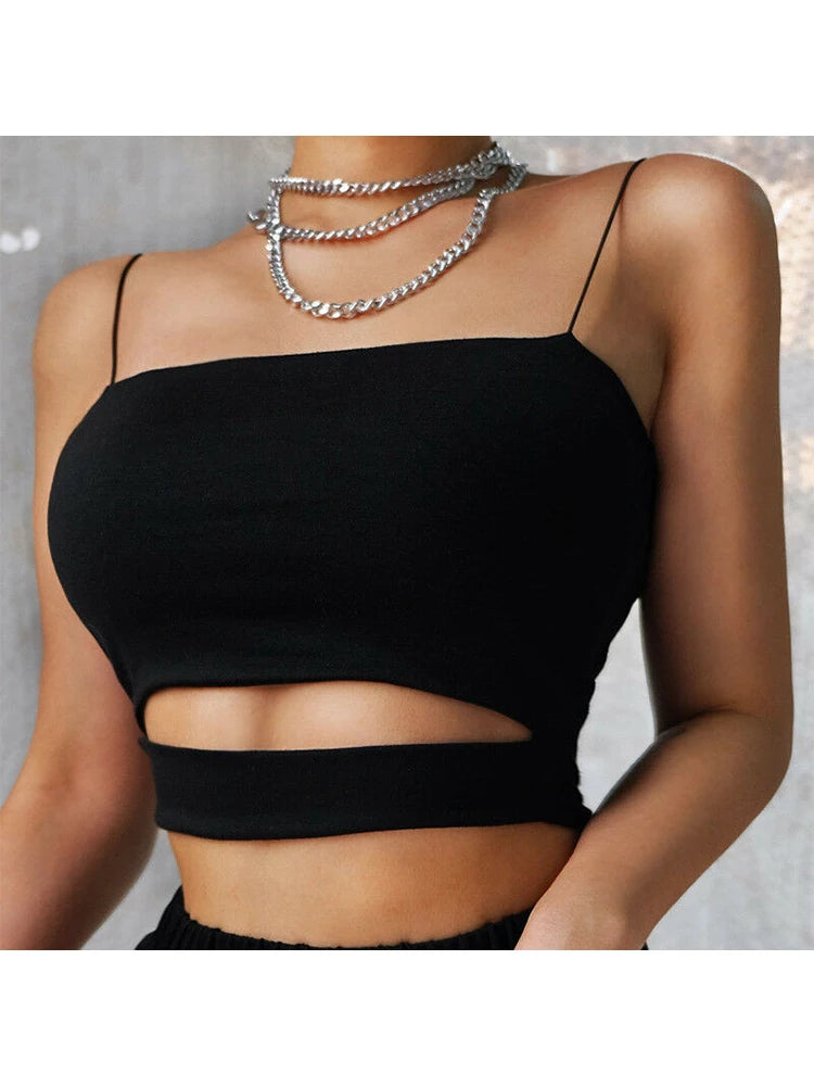 Top Negro con Corte Frontal 🔥 | Crop Top sin Mangas Casual y Sexy