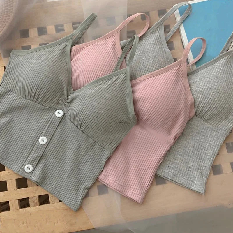 Top tejido de punto sin mangas con botones – Algodón puro y tirantes ajustables 🌸✨