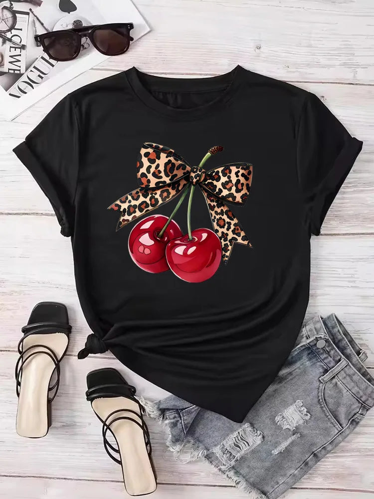🍒 Camiseta con estampado de cereza – top casual para mujer 🍒