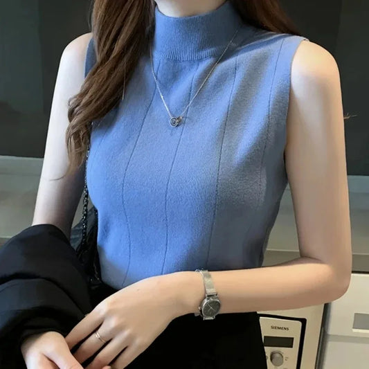 Top sin mangas tejido de punto con cuello alto – Casual