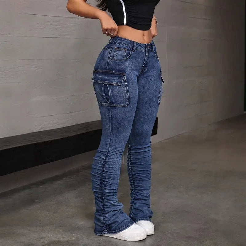 Jeans Entubados de Mujer Cintura Alta con Bolsillos – Realce de Cadera y Ajuste Elástico