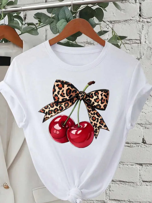 🍒 Camiseta con estampado de cereza – top casual para mujer 🍒