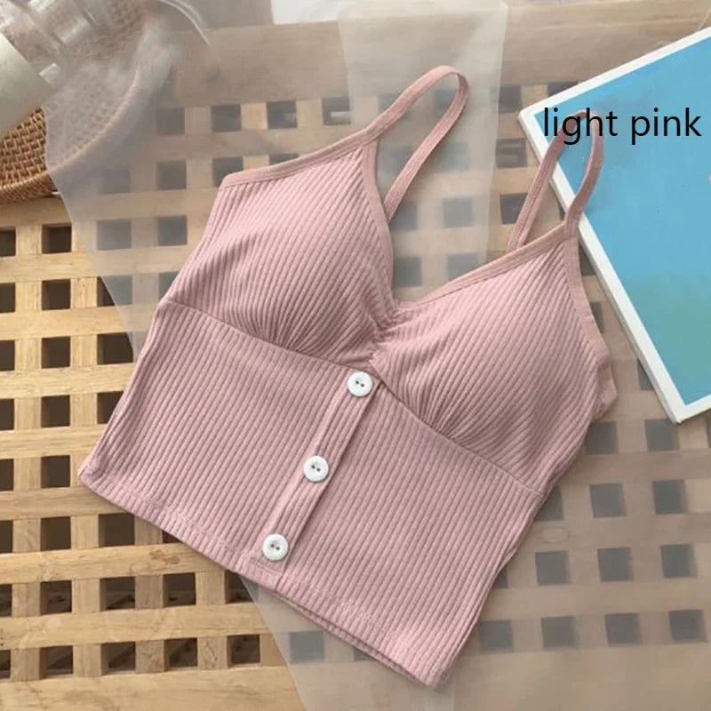 Top tejido de punto sin mangas con botones – Algodón puro y tirantes ajustables 🌸✨