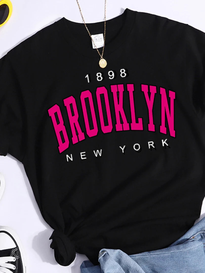Camiseta Brooklyn New York Mujer Estilo Urbano Hip Hop Y2K – Algodón Suave de Manga Corta