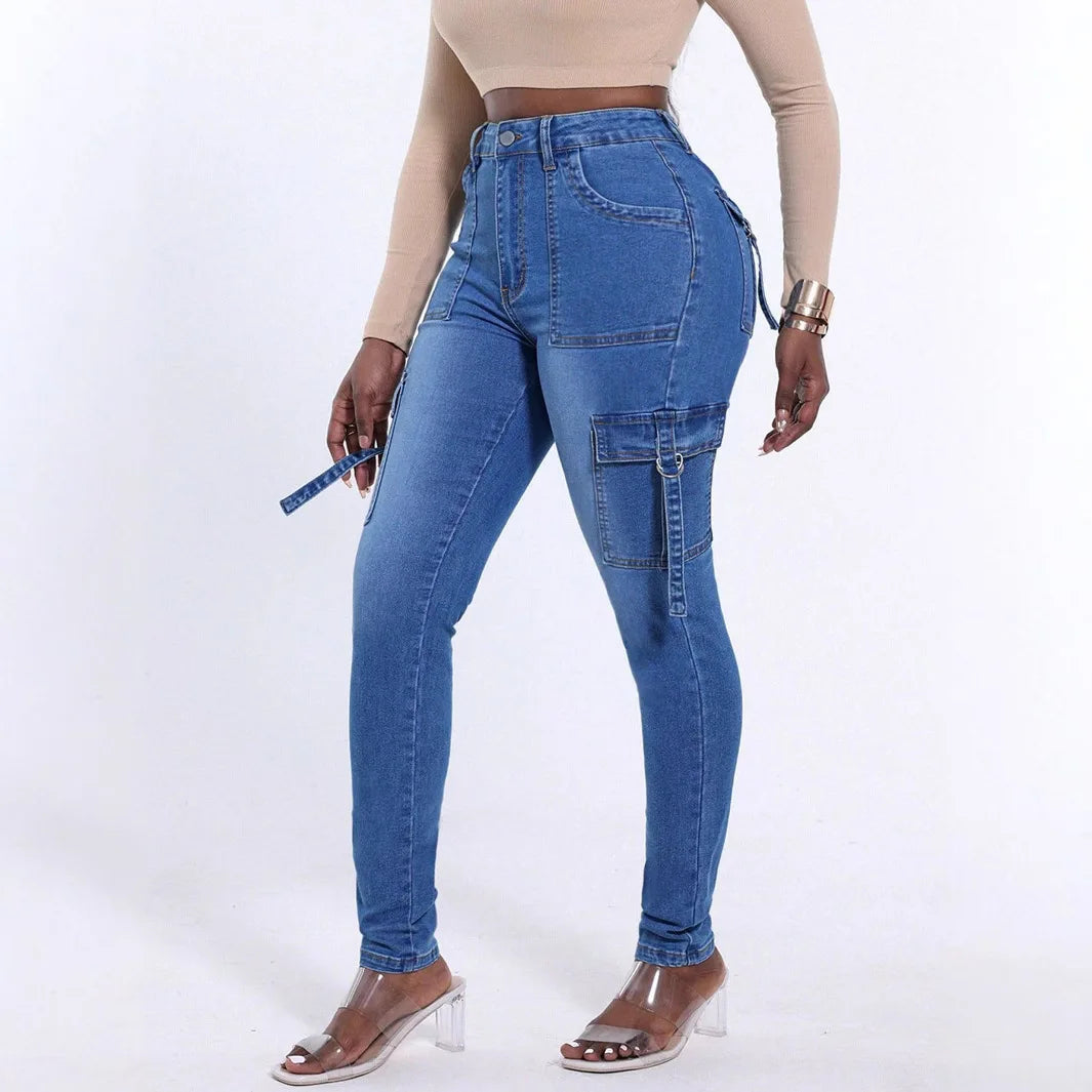 Jeans Entubados de Mujer Cintura Alta – Mezclilla Desgastada Azul