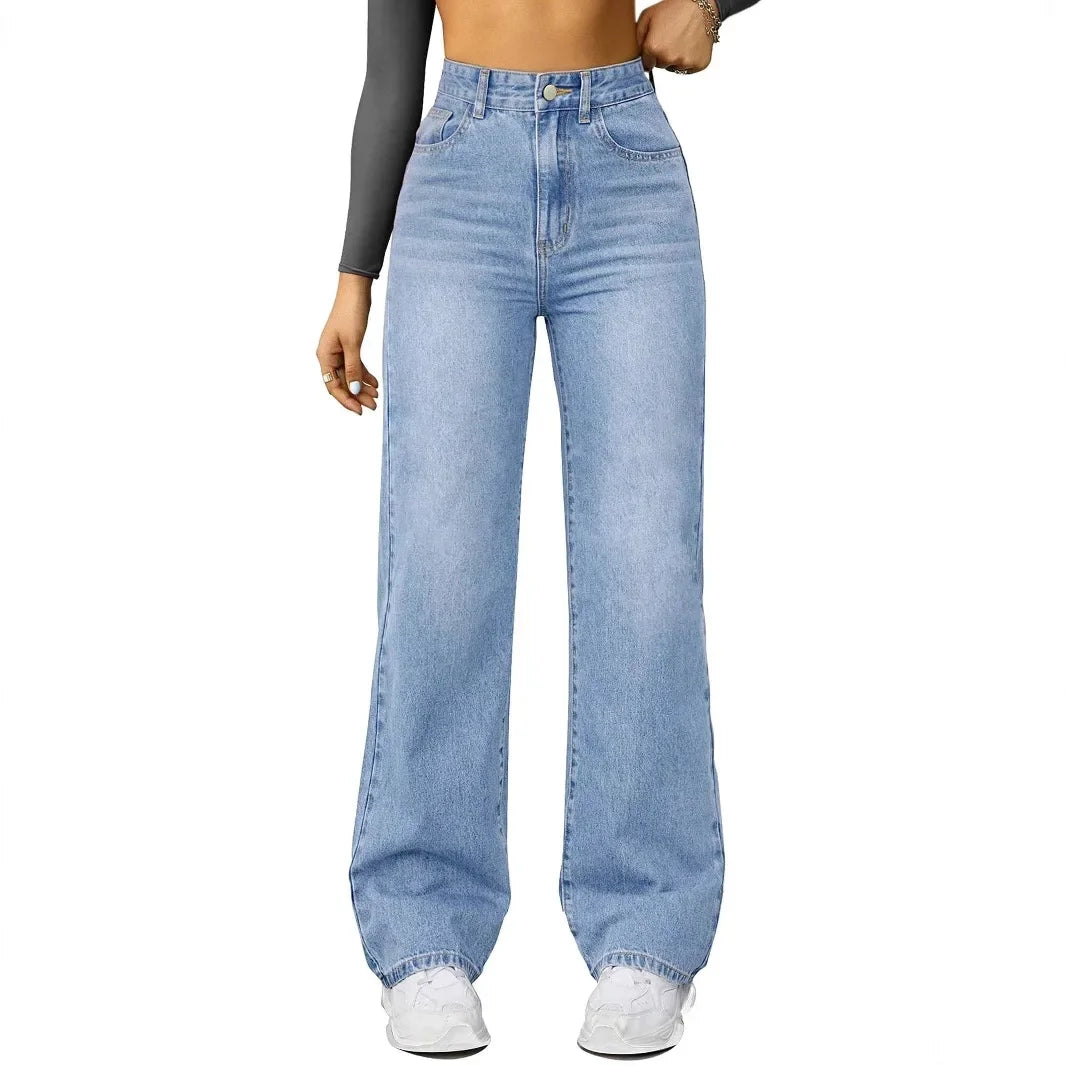Jeans Rectos de Mujer – Cintura Media, Corte Clásico y Lavado Vintage