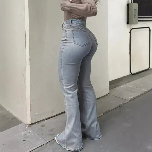 Jeans de Mujer Cintura Alta Color Claro – Estilo  acampanado