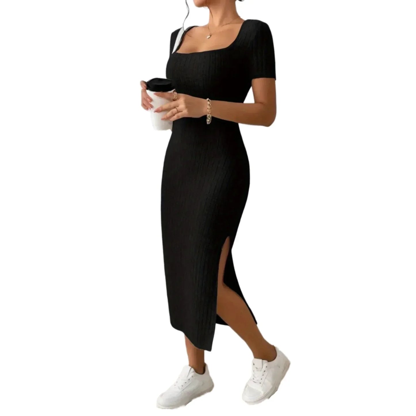 Vestido de maternidad con cuello cuadrado y abertura lateral