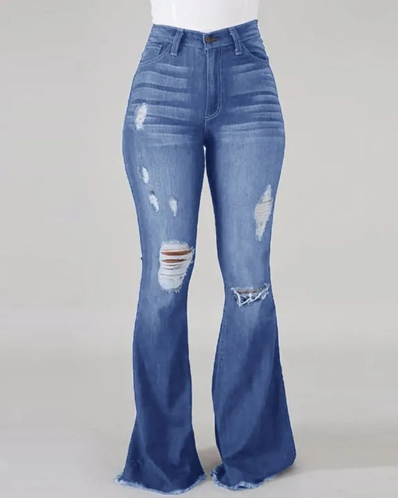 Jeans Acampanados de Cintura Alta desgastados