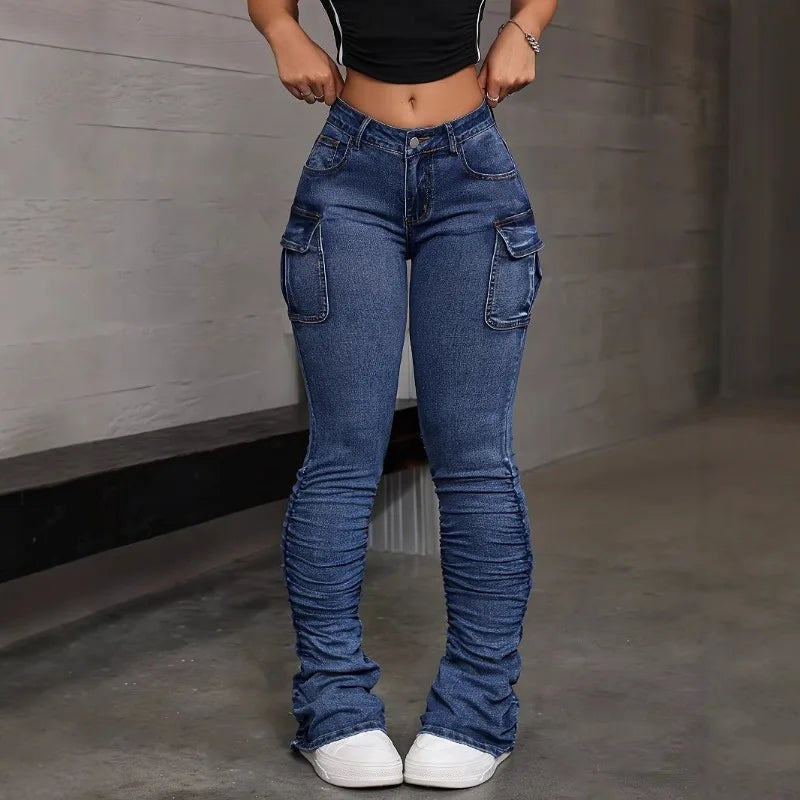 Jeans Entubados de Mujer Cintura Alta con Bolsillos – Realce de Cadera y Ajuste Elástico