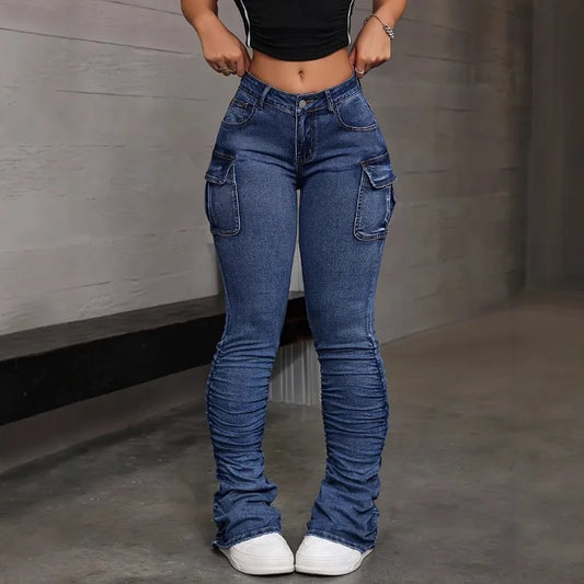 Jeans Entubados de Mujer Cintura Alta con Bolsillos – Realce de Cadera y Ajuste Elástico