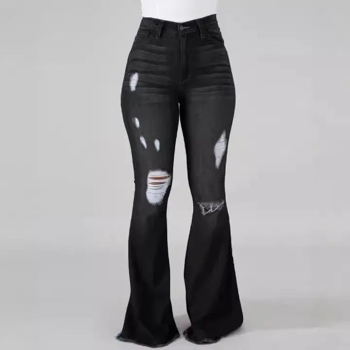 Jeans Acampanados de Cintura Alta desgastados