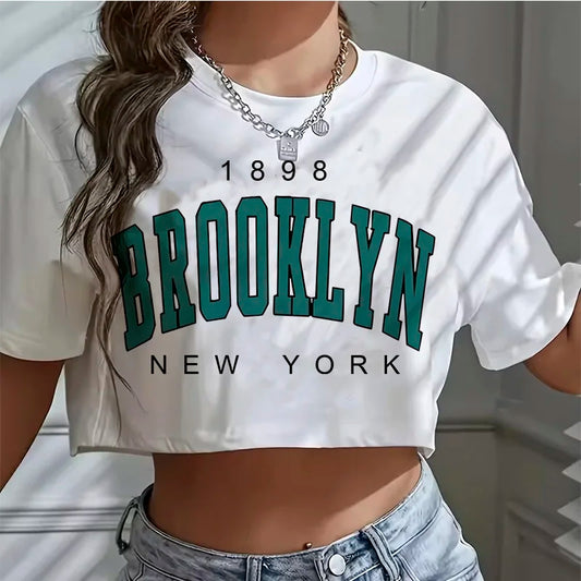 Crop Top deportivo gráfico “Brooklyn / Los Ángeles” – estilo urbano y casual