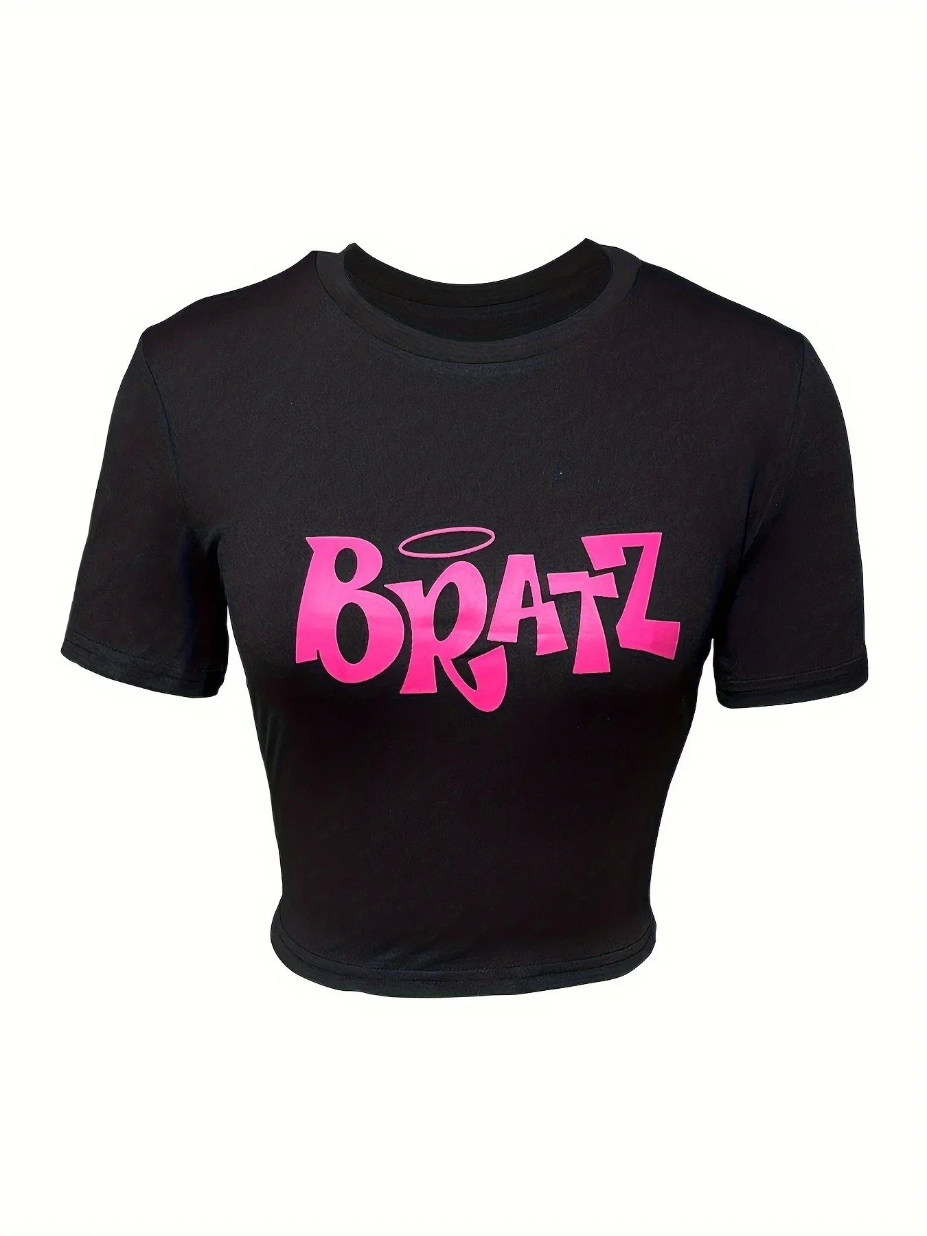 Camiseta ajustada Bratz Y2K – crop top de manga corta con estampado rosa