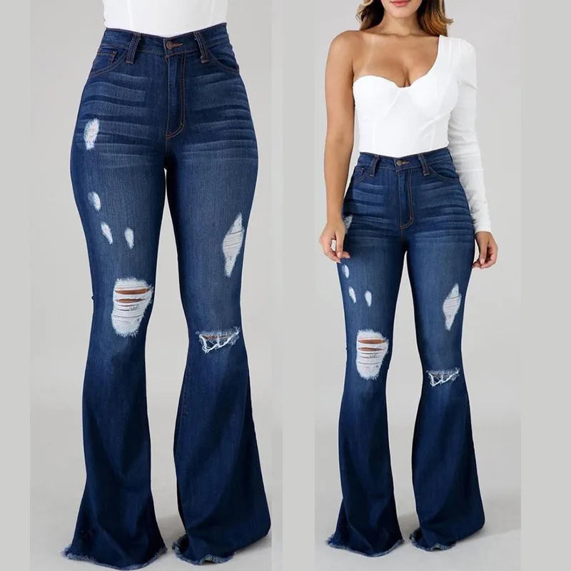 Jeans Acampanados de Cintura Alta desgastados