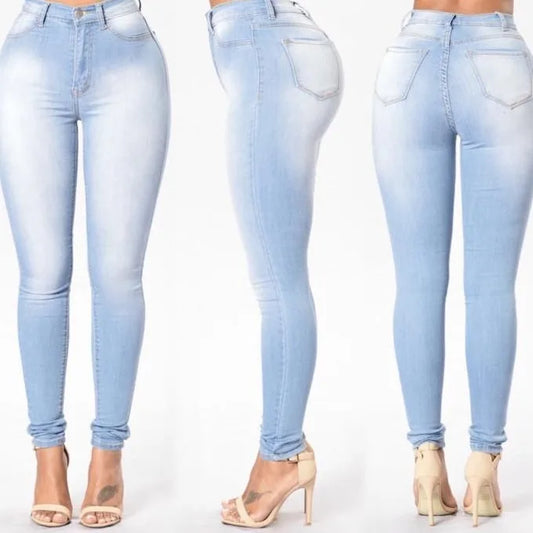 Jeans de Mujer Cintura Alta Color Claro – Corte Ajustado hasta el Tobillo
