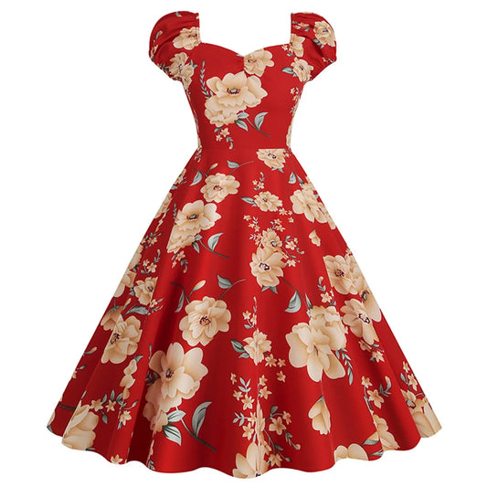 Vestido vintage floral acampanado con manga corta