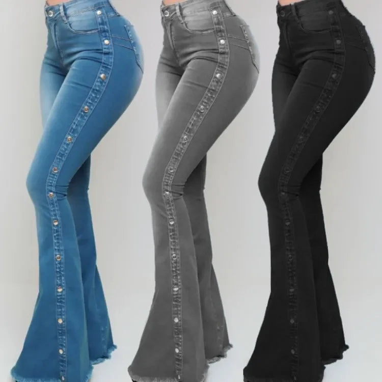 Jeans Acampanados de Mujer Cintura Alta – Estilo Vintage con Botones