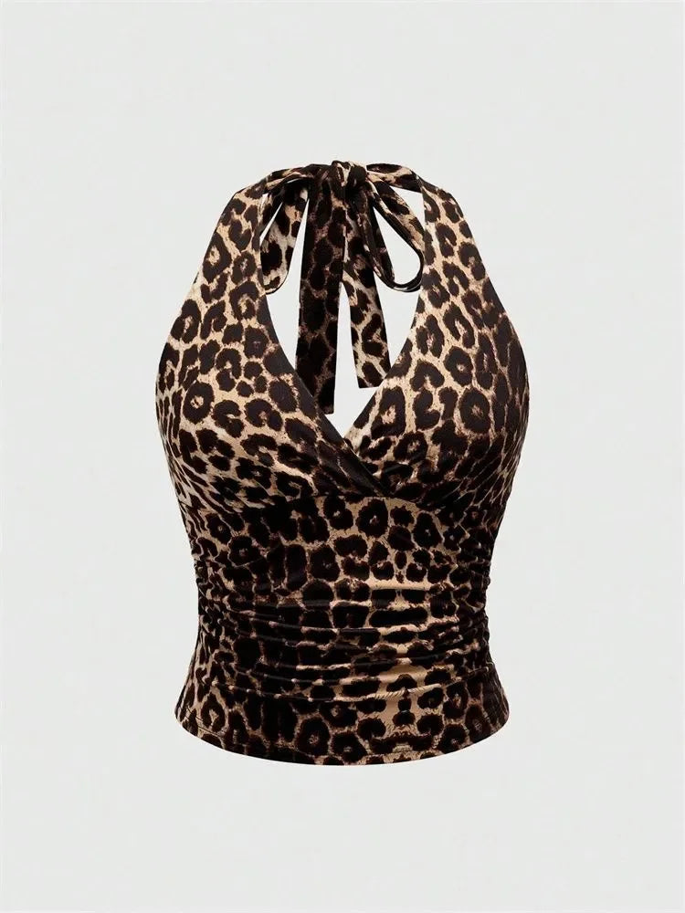 Top Corto Cuello V/Halter – Leopardo o Negro